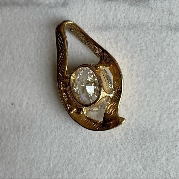 Vintage UTC 925 Sterling Silver CZ Pendant Oval Tear Drop Cubic Zirconia Sparkly - Picture 9 of 11